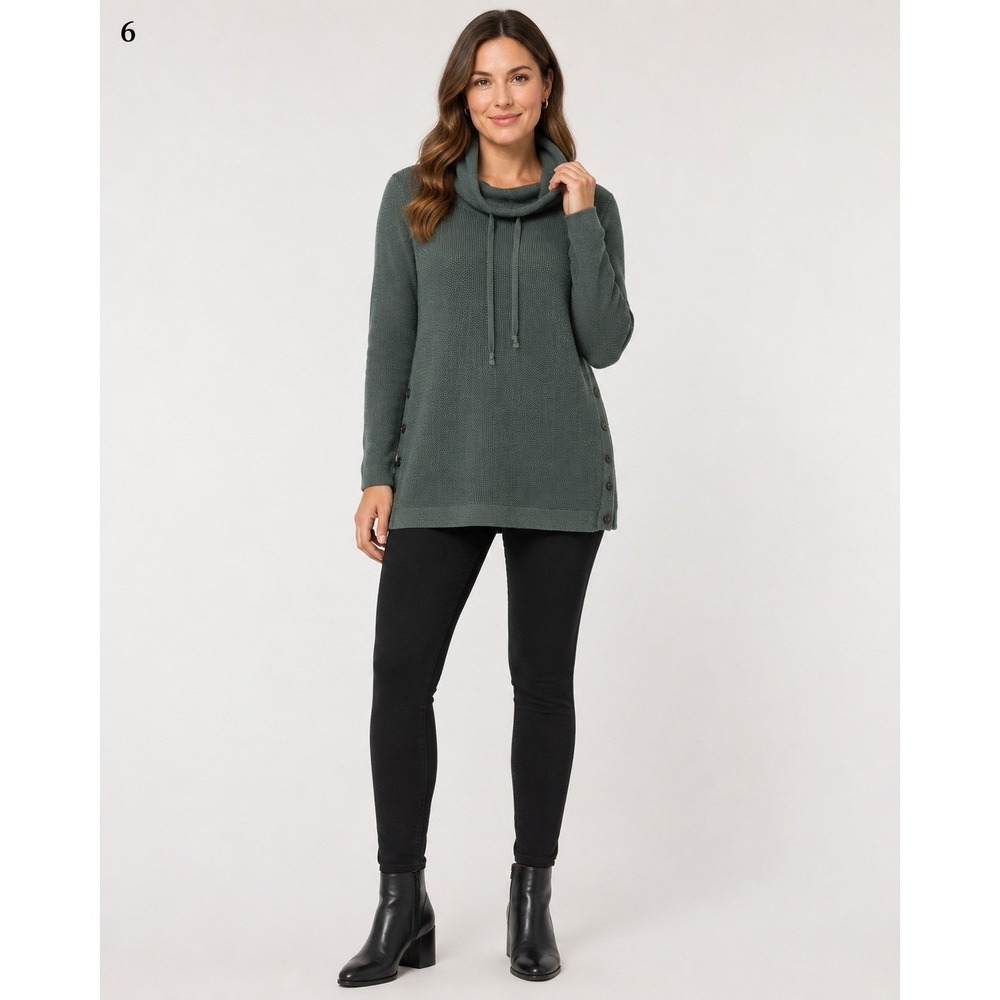 Sigrid Olsen Turtleneck Sweater Womens Medium Green Cotton Blend Waffle Knit
